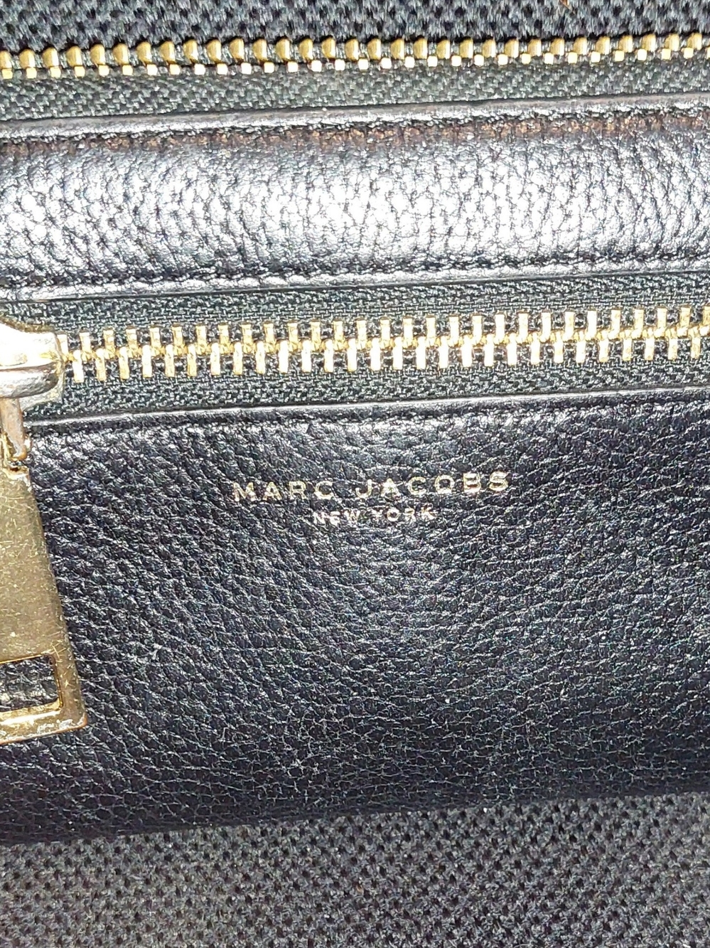 Marc Jacobs Black Pebbled Soft Calfskin Leather Zip Wallet with Gold Hardware